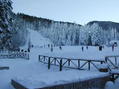 a group of people skiing on a snow covered slope at Studios-Villa Park SV in Borovets