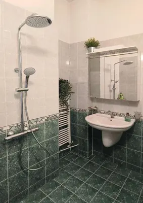 a bathroom with a sink and a shower at Cozy apartment in the historical center of Sofia in Sofia