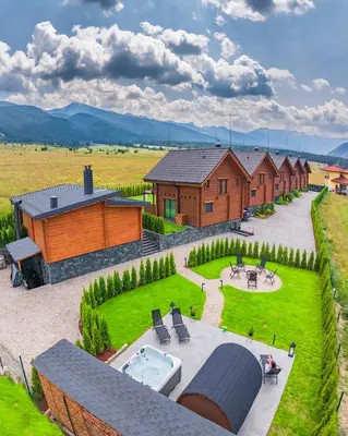 an aerial view of a house with a patio and a yard at Samovilla in Govedartsi