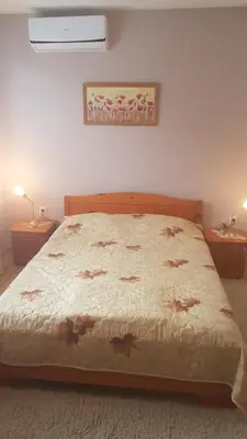 a bedroom with a large bed with two night stands at Вила Керенски in Ribarica