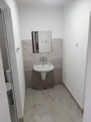 a bathroom with a sink and a mirror at Къща за гости Жани in Zmeitsa