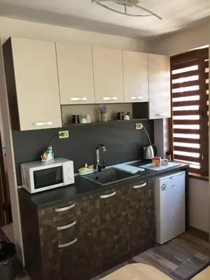 a kitchen with a sink and a microwave at Madini apartment in Velingrad