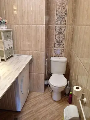 a small bathroom with a toilet and a sink at Апартамент Allegri Padrini Комплекс Вели Хилс in Velingrad