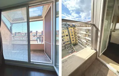 two pictures of a window with a view of a city at Unique Luxurious Jacuzzi PENTHOUSE DUPLEX in City Center! 2 BATHS! FREE PARKING! in Sofia