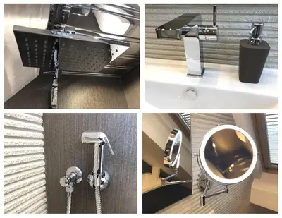 a collage of pictures of a bathroom with a shower and a sink at Unique Luxurious Jacuzzi PENTHOUSE DUPLEX in City Center! 2 BATHS! FREE PARKING! in Sofia