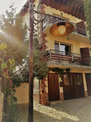 a street light in front of a building at Casa Vivaldi in Velingrad
