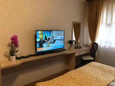 a room with a television on a counter with a bed at Apartment 507 The Castle 1 in Pamporovo