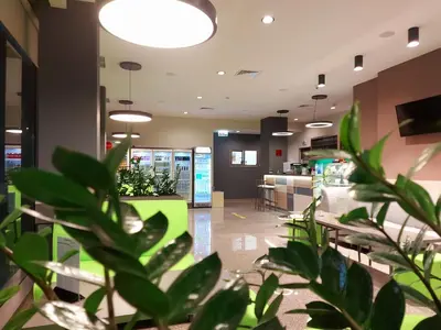 a potted plant in the lobby of a store at Hotel Puldin COOP in Plovdiv