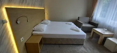 a hotel room with a bed and a chair at Family Hotel Diana in Sofia