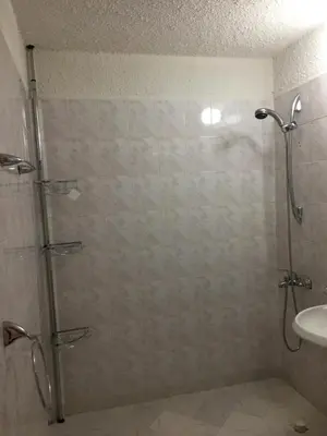 a shower with a glass door next to a sink at Faith,Hope and Love apartment in Sofia