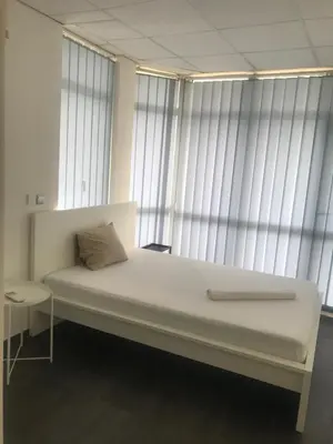 a large bed in a room with windows at Lilia 5 Self-Check in apartment in Sofia