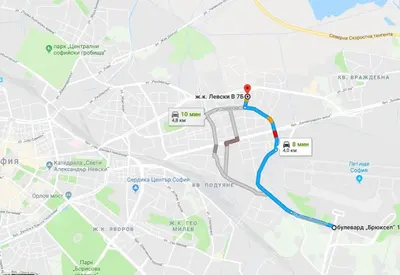 a map of the route to the embassy of botswana at Tulips - Room for travelers, close to the Airport, transport possible in Sofia
