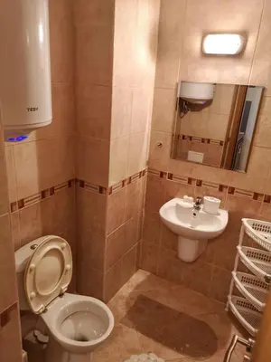 a bathroom with a toilet and a sink at Double Studio near SKI Lift - Bansko in Bansko