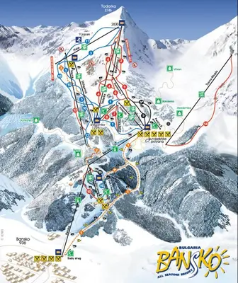 a map of a mountain with snow on it at Emerald Buddha Apartment in Bansko