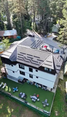 an overhead view of a house with a solar roof at Villa Ivan & Petar in Semkovo