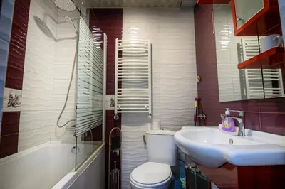 a bathroom with a toilet and a sink at Апартамент за гости Римски терми in Kyustendil