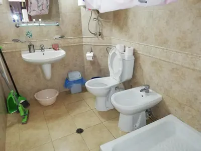 a bathroom with a toilet and a sink at Apartament Harmony in Monastery complex in Pamporovo
