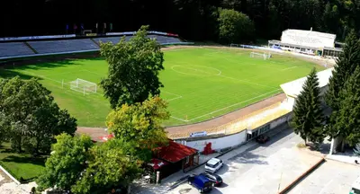 an aerial view of a soccer field at Olymp Hotel in Teteven
