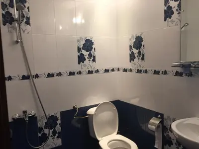 a bathroom with a toilet and a sink at Къща за гости Спасителна in Brezhani