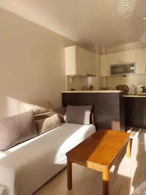 a living room with a couch and a table at Apartament Emi in Sandanski