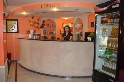 a woman standing behind a counter in a bar at Hotel Shterev Karlovo in Karlovo