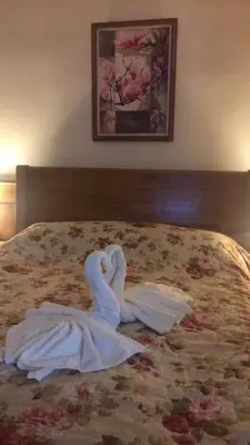a swan made out of towels on a bed at Private Studio Pirin Golf Hotel Bansko in Razlog