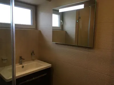a bathroom with a sink and a mirror at Willy Villy`s house in Chepelare