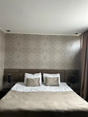 a bedroom with a large white bed with two pillows at Boutique Hotel Kanyon in Sofia