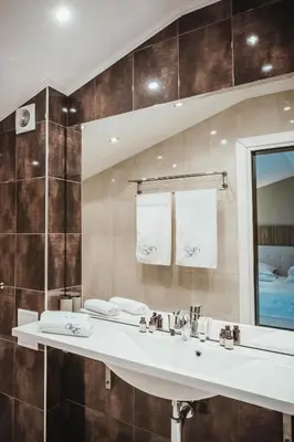 a bathroom with a sink and a mirror at Hotel Villa Ekaterina in Vakarel