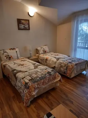 a bedroom with two beds and a window at Guest rooms Bansko in Bansko