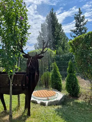a statue of a deer standing in a garden at Katarino Spa Chalet in Razlog
