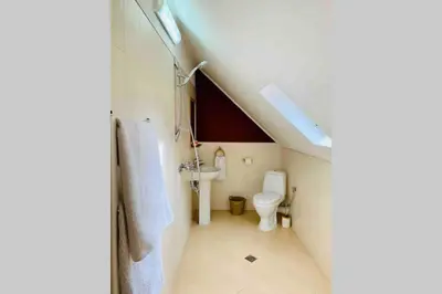 a small bathroom with a toilet and a sink at Villa Aquila in Beli Iskar