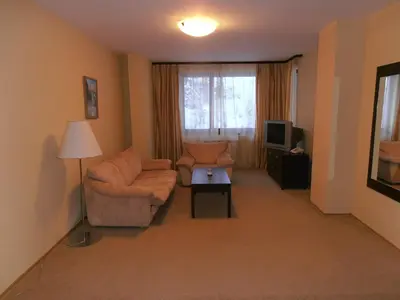 a living room with a couch and a chair and a table at Royal House Apartments TMF in Pamporovo