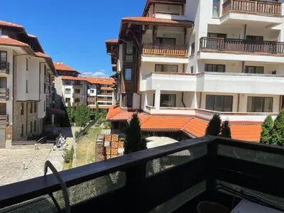a view from the balcony of a building at Ski Zone at Gondola, Warm and Cosy, WiFi, AC, Netflix, Perfect One Bedroom appartment, Beautiful View in Bansko