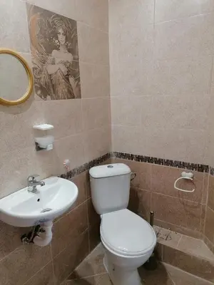 a bathroom with a toilet and a sink at Лилянината къща in Kalofer