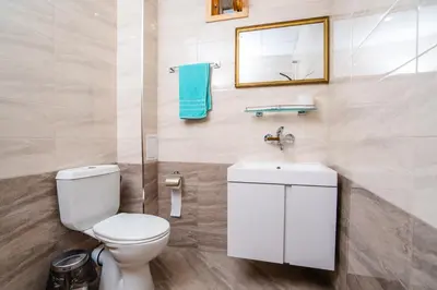 a bathroom with a toilet and a sink at Toni's Guest House in Melnik