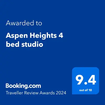 a blue screen with the text awarded to asern heights bed studio at Aspen Heights 4 bed studio in Bansko