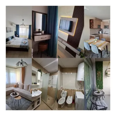 a collage of four pictures of a room at The View in Sandanski