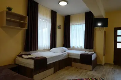 a bedroom with two beds and a window at Борник Хил / Bornik Hill in Devin