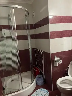 a bathroom with a shower and a toilet at Гранд Манастира Пампорово in Pamporovo