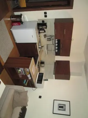 an overhead view of a living room and kitchen at Fortuna Complex Alexander Services Apartments in Bansko