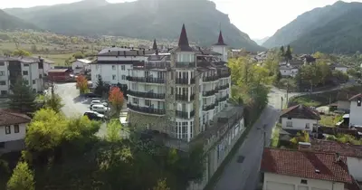 an aerial view of a large building in a city at Panoramic Apartment 301 in Eagle Rock Complex in Beli Iskar