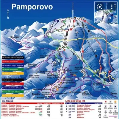 a map of pantomopoeia with ski routes at Pamporovo Apartment The Castle in Pamporovo