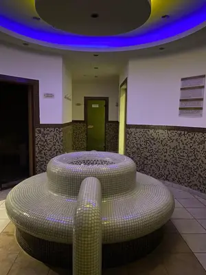 a large circular object in a room with a ceiling at Luxury private studio in Paradiso Verde in Bansko