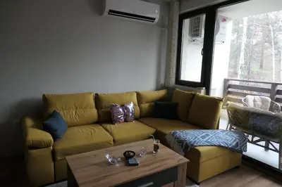 a living room with a couch and a coffee table at Nikol 2 Deluxe in Velingrad