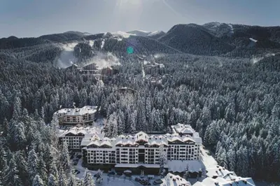 an aerial view of a resort on a snowy mountain at Borovets Forest view (A56) in Borovets