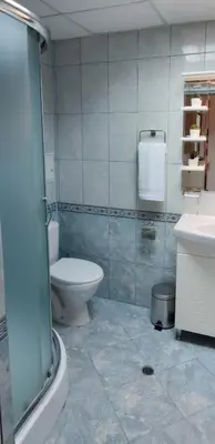 a bathroom with a toilet and a sink at Neviasta Apartment in Smolyan