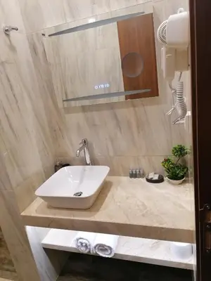 a bathroom with a white sink and a mirror at Forest Home 524 in Smolyan