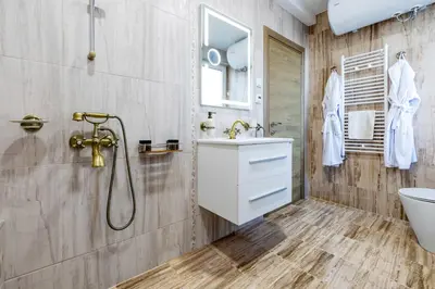 a bathroom with a sink and a shower at Villa Nikol Apt #1 in Raduil