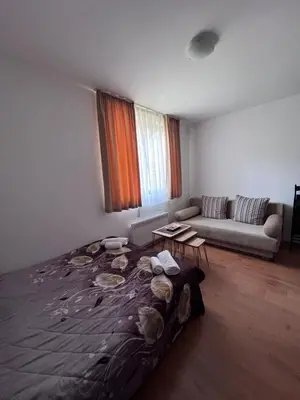 a bedroom with a large bed and a couch at Kalina Apartment's in Bansko in Bansko